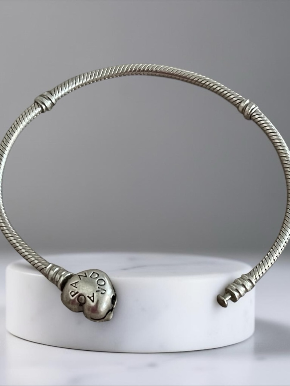 Pandora Silver Snake Chain Bangle with Heart End